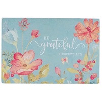 Glass Cutting Board- Be Grateful, Light Blue Floral (Grateful Collection)