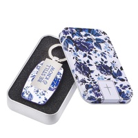 Metal Keyring In Tin: Be Still & Know Blue Floral