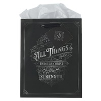 Through Christ Black and Silver Medium Gift Bag - Philippians 4:13