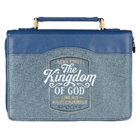 The Kingdom of God Two-tone Blue Faux Leather Fashion Bible Cover - Matthew 6:33 (Large)