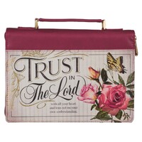 Trust in the LORD Floral Pomegranate Red Faux Leather Fashion Bible Cover - Proverbs 3:5 (Large)