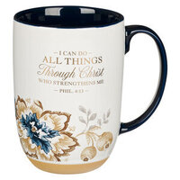 Ceramic Mug: I Can Do All Things Honey-brown and Blue (Philippians 4:13)