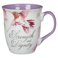 Strength and Dignity Hummingbird Purple Ceramic Coffee Mug - Proverbs 31:25