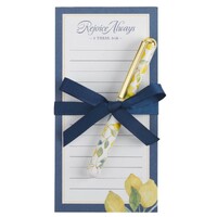 Rejoice Always Lemon Magnetic Notepad with Pen Set - 1 Thessalonians 5:16