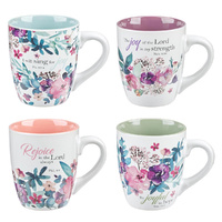 Ceramic Mug: Rejoice Collection Floral, Sold in Set Only! (Set Of 4)