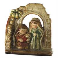 Nativity Figurine Glazed Porcelain: Holy Family in Stable