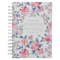 More Precious Than Rubies Pink Floral Wirebound Journal - Proverbs 5:13