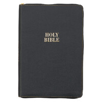 Black Faux Leather Large Print Thinline KJV Bible with Thumb Index and Zippered Closure