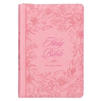 Sunrise Pink Faux Leather Large Print Thinline King James Version Bible with Zippered Closure and Thumb Index